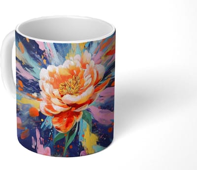 Mok - Koffiemok - Bloemexplosie - Felle spatten - Dynamisch - Mokken - 350 ML - Beker - Koffiemokken - Theemok