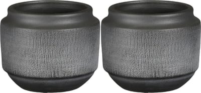 Mica Decorations - plantenpot/bloempot - 2x - zwart met relief - D15/H13 cm