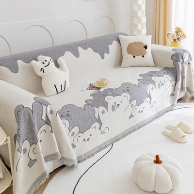 Serviette de canapé ours de dessin animé, housse antidérapante tout compris, coussin universel confortable anti-poussière, lavable en Machine 180x130cm1pcs