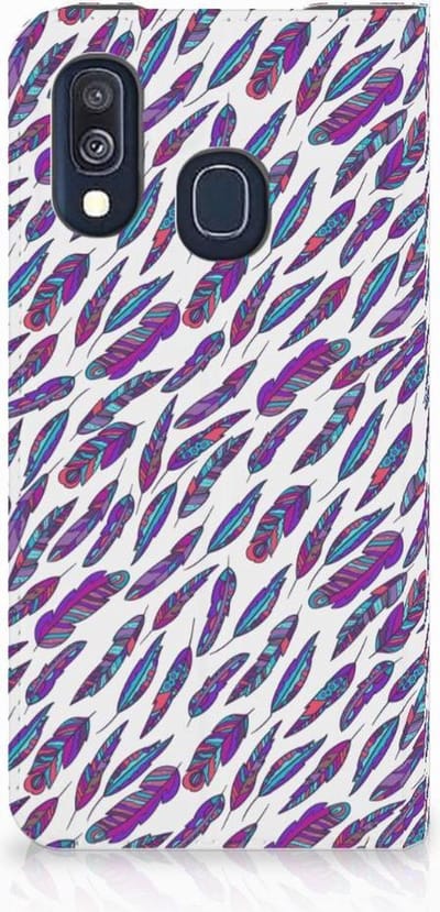 Book Case voor Samsung Galaxy A40 Hoesje met Magneet Feathers Color