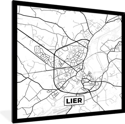 Fotolijst incl. Poster Zwart Wit- Zwart Wit – België – Plattegrond – Stadskaart – Kaart – Lier - 40x40 cm - Posterlijst