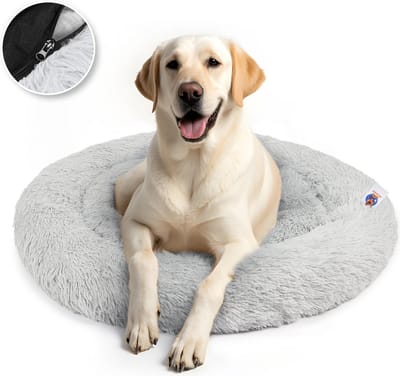 Pet Perfect Premium Donut Hondenmand 100 cm - Fluffy Hondenkussen - Hondenbed - Grijs - Met Rits - Wasbaar - Extra Gevuld