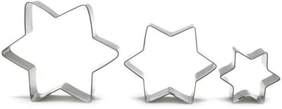 3x Ster Uitsteker - RVS Kerst uitsteekvormpjes set - 6 puntige Sterren in 3 formaten - 4 tot 6CM - Voor Koekjesdeeg en fondant