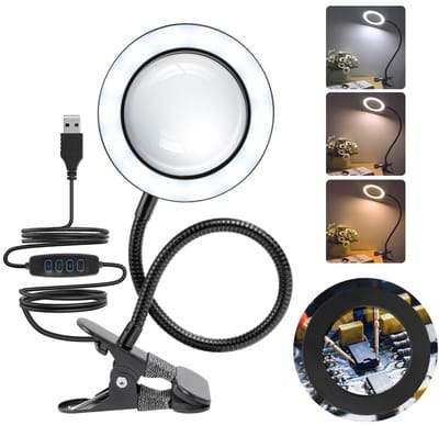 Dailygoods- Vergrootglaslamp 3X Verlichting - 360° Verstelbare Zwanenhals - 3 Kleurmodi - 10 Helderheidsniveaus - LED Lamp - Professionele Hulp bij Lezen - Werklicht