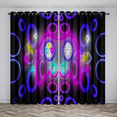 Kinder Gamer Zonwering Gordijnen Jongen Game Handvat Dunne Gordijnen 2 Panelen Coole Game Gordijn Woonkamer Slaapkamer Huisdecoratie 100W130H(CM)40x51in&Grommet Top
