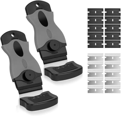 Set van 2 keramische schrapers met 20 roestvrijstalen en plastic messen voor keuken en kookplaat, ideaal voor het reinigen van glas en keramische oppervlakken