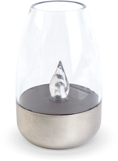 Solar Kaars Lamp Met Vlameffect – Warm Witte LED Tuinverlichting Op Zonne-Energie – Sfeervolle Buitenlamp Met Flikkerend Vuur Effect, Schemersensor En RVS Behuizing Ø6 x 9 cm [11776]