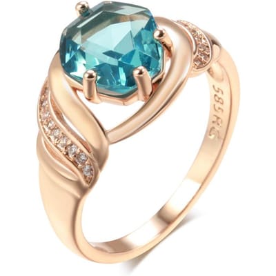 Bague Bleue Unique Grande Taille Pour Femmes Mode Couleur Or Rose Avec Zircon Naturel Bijoux de Mariage Vintage 7 beige