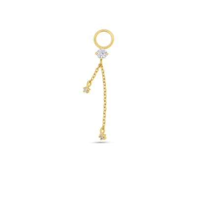 New Bling - 9NBG-O147 - 14K goud – Oorbelhanger - per stuk – 2 Kettingen – Zirkonia