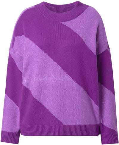 Studio Untold - Dames - Trui oversized diagonale blokstrepen - Paars - Maat 42+