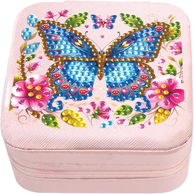 Diamant Schilderen Sieradenkistje - Juwelendoosje Knutselen - Creatief Ontspannen - Halffabrikaat Beginners - 20 x 6 cm - Vlinder Blauw
