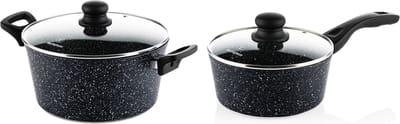 Westinghouse 2-delige Pannenset – Braadpan Ø 24 cm + Steelpan Ø 18 cm – Inductie – Black Marble