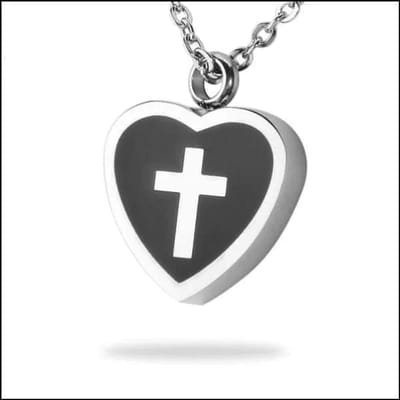 Aramat Jewels | Gedenkhangers | Stalen Kruis Ashanger - Symbolische Herinnering | Hart-Zwart-Wit-3x2cm | |20mm | Staal | Volwassenen | Verkleurd niet