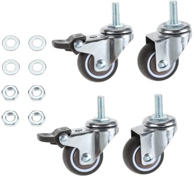 4 x wielen voor meubels, 32 mm meubelwielen, klein, M6 x 15 mm, zwenkwielen met schroefdraad, 2 wielen met rem, 16 kg per rol (M6)