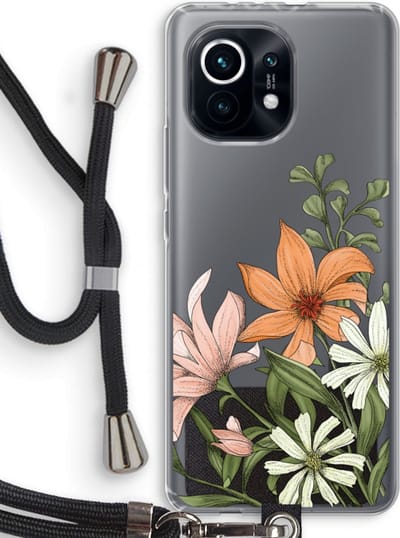 Case Company® - Hoesje met koord geschikt voor Xiaomi Mi 11 hoesje met Koord - Floral bouquet - Telefoonhoesje met Zwart Koord - Bescherming aan alle Kanten en Over de Schermrand