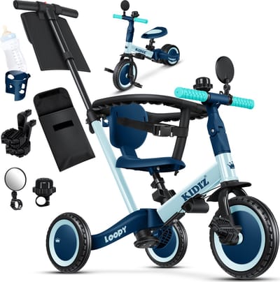 KIDIZ® Loopfiets 6in1 voor Jongens en Meisjes van 1 tot 5 jaar - Driewieler voor Kinderen tot 25 kg Kinderfiets - Blauw