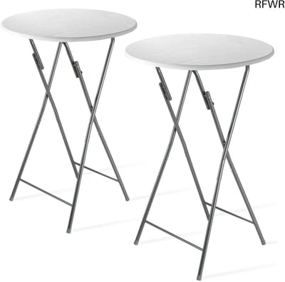 RFWR® Set van 2 Inklapbare Ronde Statafels voor Feesten - Wit, Houtlook of Marmerlook 110cm Hoog, Ø60cm