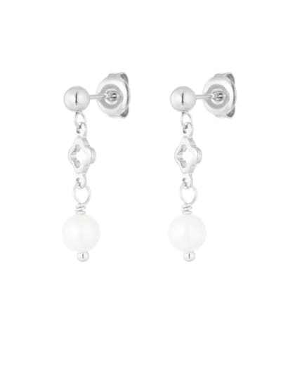 Oorbellen met klaver en parel - Oorbelstekers - Hang Oorbellen- Zilver- Stainless Steel- Cadeau voor haar- Cadeau tip