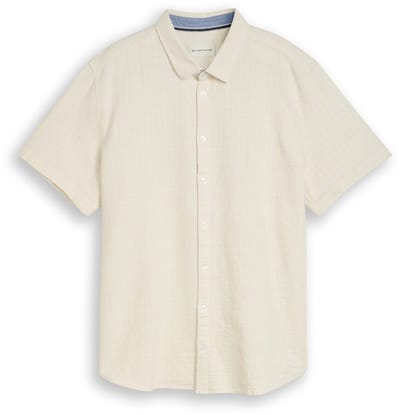 Tom Tailor - Plus Size - Korte mouwen overhemd van katoen - Maat 4XL - Gardenia White