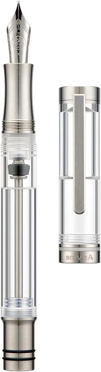 Vulpen met Titanium en Vacuüm Navulling, Medium Nib, Duidelijk en Transparant, Perfect voor Glad Schrijven en als Cadeau