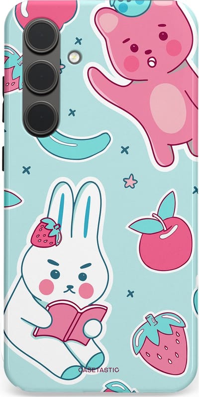 Casetastic hoesje geschikt voor Samsung Galaxy S24 Plus - Dubbellaagse bescherming - Fruitige vriendjes - Fashion Case - Mintgroen Lichtgrijs Lichtroze Wit