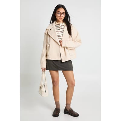 boohoo Dames Dubbelrij Jasje Met Wollen Look | Stone | Maat: 8