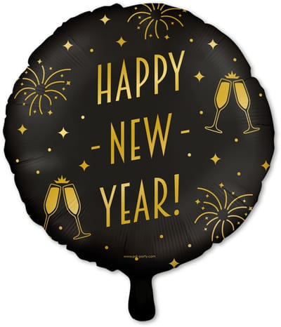 Q2P - Happy New Year Ballon - Versiering - Zwart & Goud - Folie Ballon - Feest Decoratie - Helium Geschikt