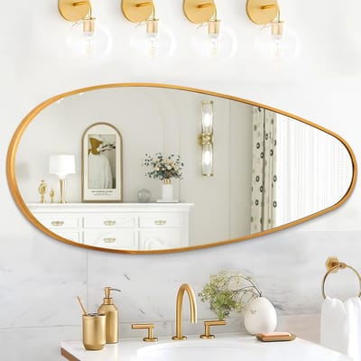 Grote Asymmetrische Wandspiegel, 98 × 45 cm, Metalen Frame, Decoratieve Spiegel voor Badkamer, Woonkamer en Slaapkamer, Horizontaal of Verticaal Gebruik