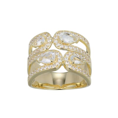 Cavill - Zilveren ring verguld 925 Sterling met 2 peervormige witte topaas 1,084 ct en 78 zirkonia 0,761 ct - Elegant luxe dames sieraad