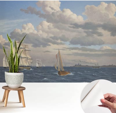 Wallfluent Zelfklevend Behang - Zeeavontuur Zelfklevend fotobehang - 208x146 cm - Grijs Zelfklevend Behang - Peel-and-stick techniek - Voor de woonkamer, voor het kantoor, voor de slaapkamer Zelfklevend Behang