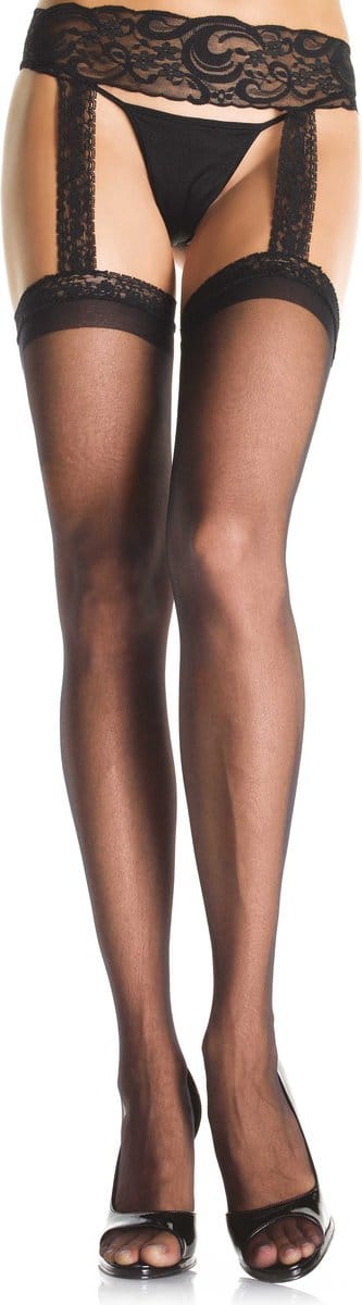 Transparante kniekousen met kanten jarretels voor dames Leg Avenue