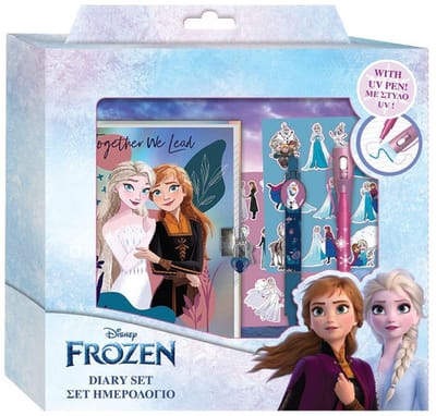Disney Frozen dagboek met slotje, magische UV-pen en sticker-set – formaat ca. 24 × 23 × 5 cm - Geheimdagboek