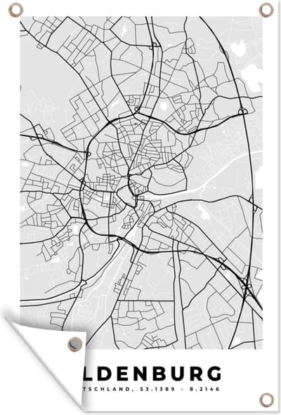 Muurdecoratie Stadskaart - Plattegrond - Oldenburg - Kaart - Duitsland - 120x180 cm - Tuinposter - Tuindoek