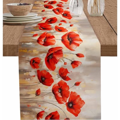 Lente Olieverf Rode Klaprozen Linnen Tafelkleden Zomer Boerderij Vakantie Bruiloft Feest Decoratie Commode Sjaal Tafel Decoratie 150x33cm red