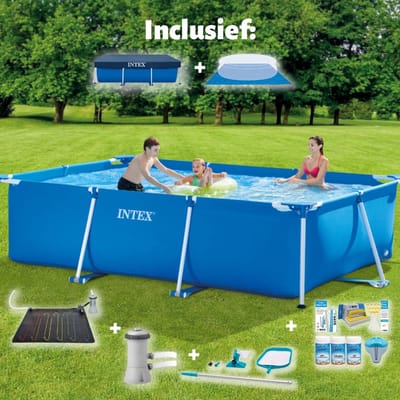 Intex Frame Pool Zwembad - Opzetzwembad - Compleet pakket - Rechthoekig - 300 x 200 x 75 cm - Blauw - Inclusief Pomp & Overige Accessoires