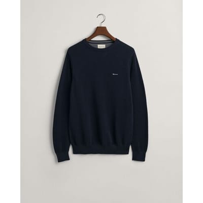Gant Trui Cotton Piqué Ronde Hals Avond Blauw / male