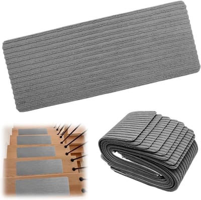 Set van 15 Antislip Trapmatten 55 x 22 cm, Zelfklevend en Aanpasbaar voor Kinderen, Ouderen en Huisdieren (Donkergrijs)