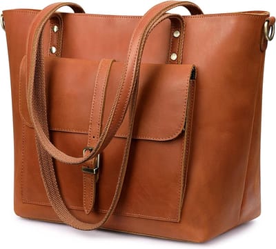 Vintage leren schoudertas voor vrouwen - Grote handtas voor werk en dagelijks gebruik met veel opbergruimte
