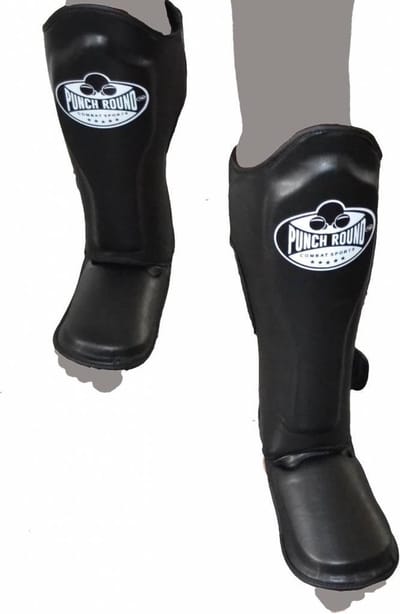Punch Round Combat Sports Kickboks Scheenbeschermers Kids Zwart - Kids - 6 Jaar