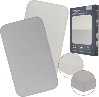 Lionelo Bamboo Sheet set van 2 hoeslaken 80×42 cm voor co-sleeper & wieg – universeel passend, natuurlijke bamboeviscose, zacht en ademend, elastiek geschikt voor matrassen tot 10 cm, wasbaar op 30°C