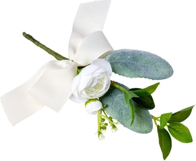ARTYFETES - Tak met witte pioenrozen en bladeren met lint 20 cm voor bruiloft