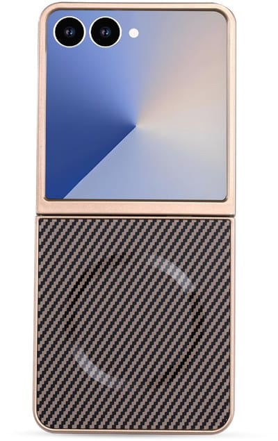 Hoesje Geschikt voor Samsung Galaxy Z Flip 7 - Goud - Casemania Carbon Back Cover geschikt voor MagSafe - Magnetisch Telefoonhoesje Bescherming Case