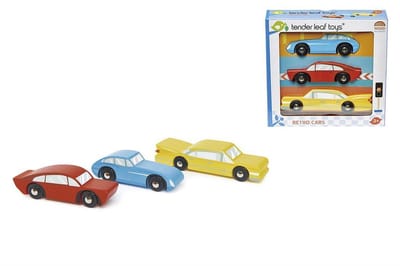 TENDER LEAF Transport - Auto's Retro - Set Met 3 Vintage Sportwagens - Hout - 3 Jaar