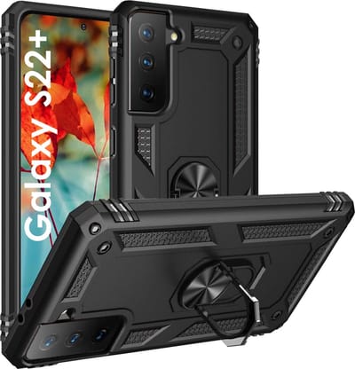 Hoesje voor Samsung Galaxy S22 Plus - Swart backcover Shockproof Robuuste schokbestendige beschermingsring 360 draaibare ring