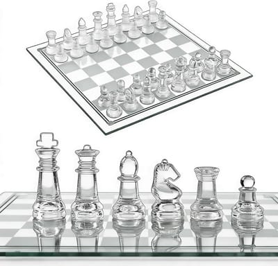 Schaakspel - Glazen spel - Strategisch spel - Elegant design - 25 x 25 cm - Transparant