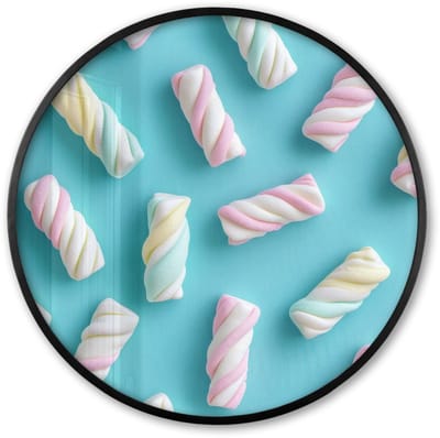 Poster in lijst Rond - Fotolijst 60x60 cm - Posters - Spekjes - Pastel - Snoep - Blauw - Ronde posterlijst zwart - Decoratie - Wanddecoratie woonkamer - Muurdecoratie slaapkamer