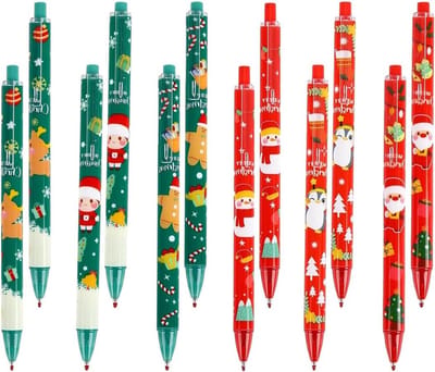 24-delige kerst balpennen met Kerstman, Sneeuwpop en Rendier - Zwart - Gel pennen voor Studenten en Kinderen - Kerstcadeaus - Schoolbenodigdheden voor Familie - Feestdagen