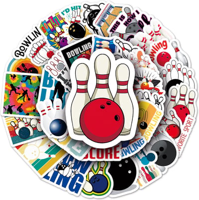Bowling Stickers met Pins, Bowlingballen, Bowlers en Teksten Bowlingtas - Klein formaat 4x4CM