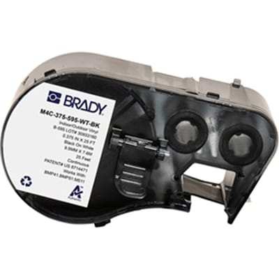 Brady M4C-375-595-WT-BK tape vinyl zwart op wit | 9,53 mm x 7,62 m (origineel)