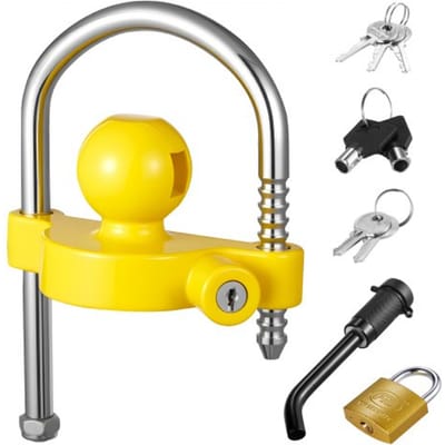 VEVOR Trailer Lock Set, geschikt voor 1-7/8 inch, 2 inch, 2-5/16 inch trekhaken, trailer kogelslot koppeling met sleutels, in hoogte verstelbaar ontwerp voor campers, boten, trailers, geel